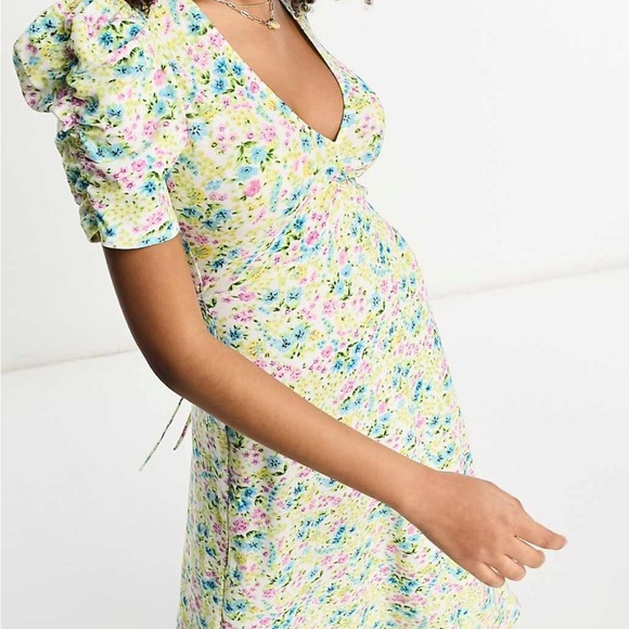 ASOS Curve Dresses & Skirts - ASOS DESIGN short sleeve midi tea dress with ruched bust in pastel floral